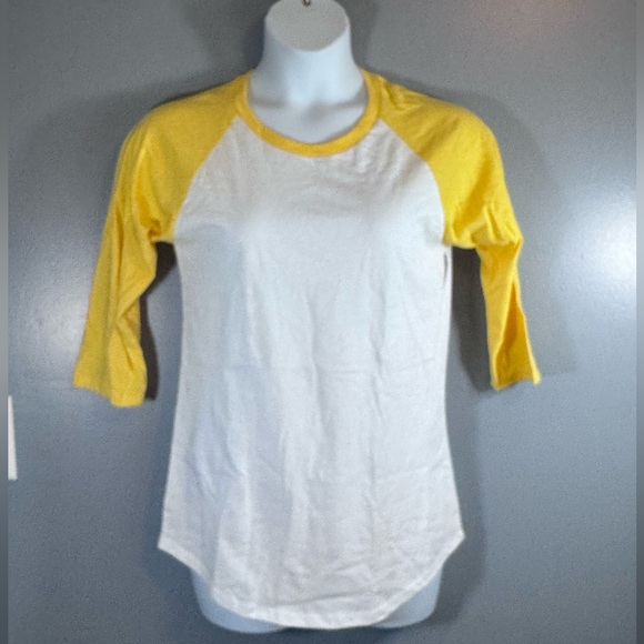 HBIC Graphic Raglan Tee Yellow White Baseball Shirt 3/4 Sleeve New Large - Picture 4 of 9